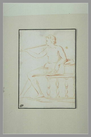 Jeune homme nu, assis, jouant de la trompette, image 1/1