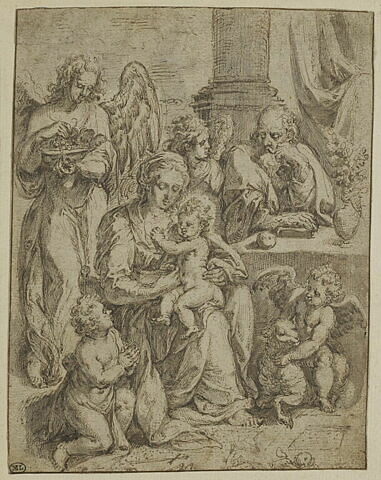 La Sainte Famille et saint Jean-Baptiste servis par des anges