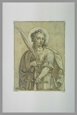 Sainte Catherine, vue à mi-corps, tenant une palme et une épée