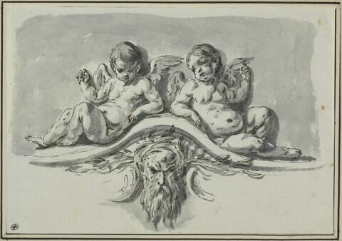 Etude de deux figures d'anges assis sur une corniche