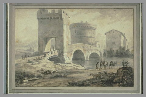 La tour Plautia, avec le pont sur l'Anio, près de Tivoli