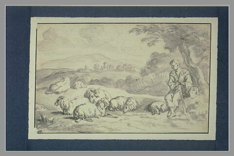 Berger gardant six moutons