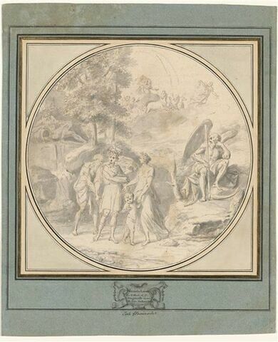 Enée, Anchise, Créüse et Ascagne sur le mont Ida dans une composition allégorique