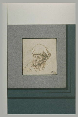 Tête d'homme à barbe hirsute, coiffée d'un bonnet, image 1/1