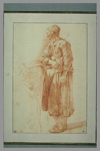 Jeune paysanne, de trois quarts, accoudée sur son âne, image 1/1