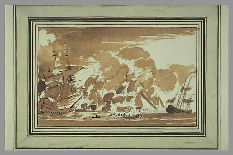 Combat naval entre quatre vaisseaux et deux galères, image 1/1