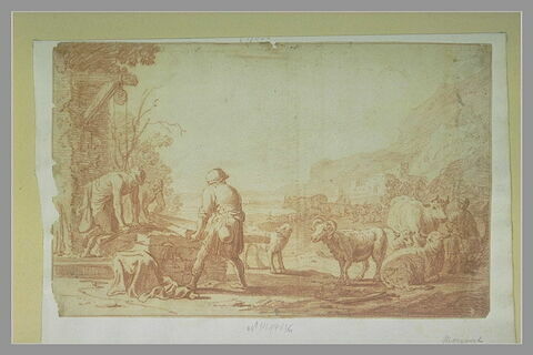 Trois bergers tirant la pierre qui recouvre un puits, image 2/2