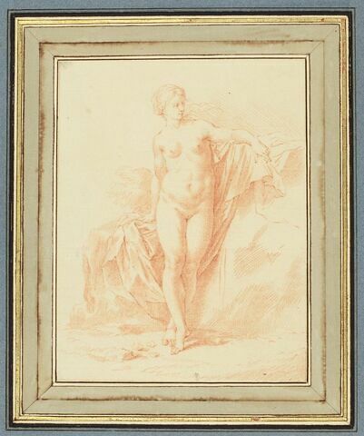 Figure de femme nue, debout, de face,la tête tournée vers la droite