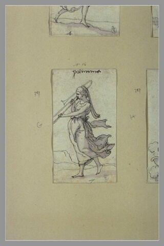 Polymnie, ici muse des Hymnes aux Dieux, jouant du trombone, image 2/2