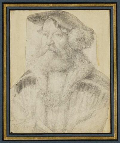 Portrait en buste d'un homme portant barbe et moustache