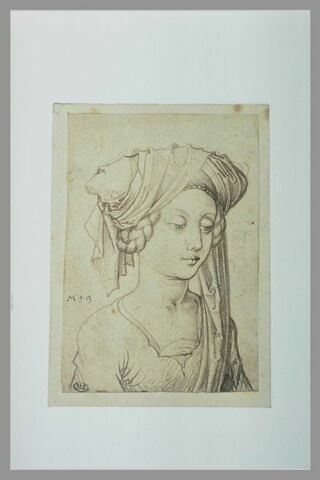 Buste de jeune fille, de trois quarts vers la droite, coiffée d'un turban, image 2/2