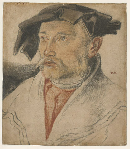 Portrait en buste d'un homme coiffé d'une barette