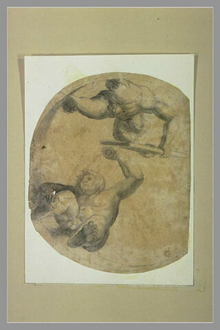 Deux hommes nus vus du dessous, étude pour un plafond, image 2/2