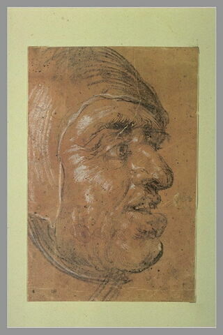 Tête d'homme vu de profil à droite, la bouche entrouverte, image 1/1