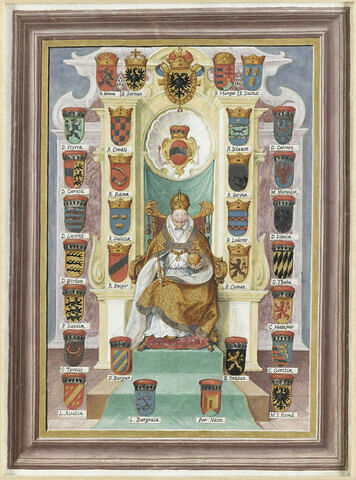 L'Empereur germanique Mathias, environné des écussons de l'Empire et de ses provinces, image 1/2