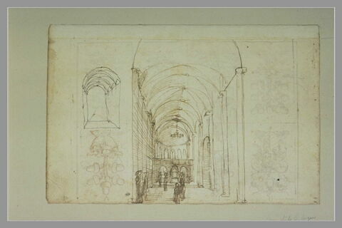 Feuille d'études avec vue perspective de l'intérieur d'une église, image 2/2