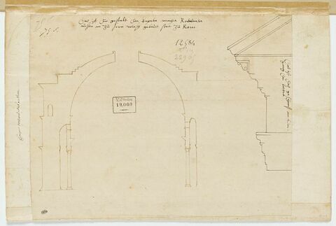 Coupe verticale du Panthéon de Rome et profil d'un entablement