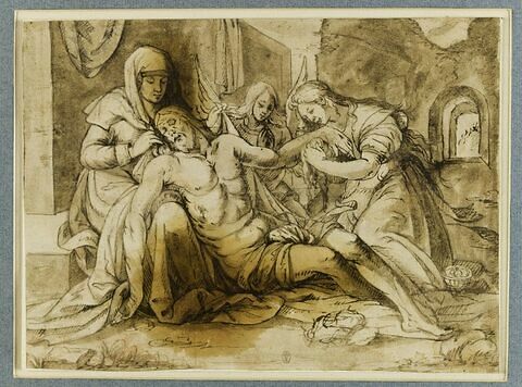La Vierge assise soutient le corps de Jésus avec sainte Madeleine et un ange, image 1/2