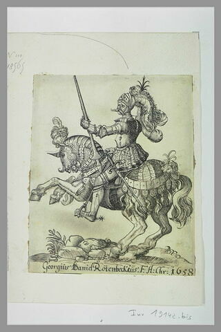 Chevalier en armure, visière levée, sur un cheval qui se cabre, image 2/2