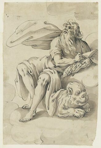 Saint Marc, assis sur un lion,  écrivant
