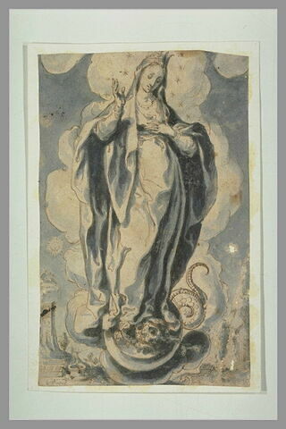 La Vierge debout sur des nuées et foulant aux pieds un dragon