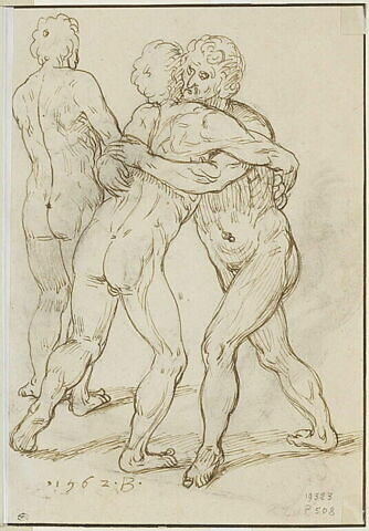 Deux hommes nus, devant un autre homme les contemplant, image 1/1