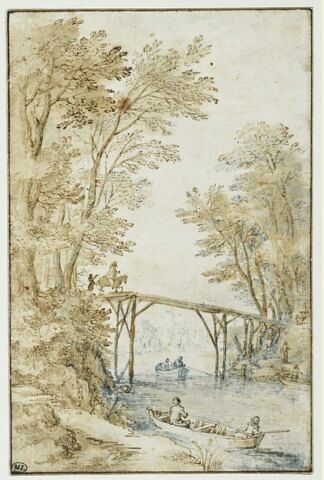 Rivière traversée par une passerelle en bois, image 3/3