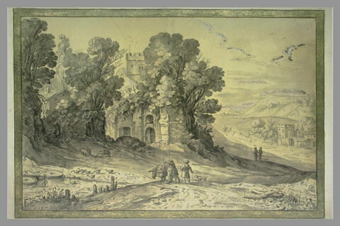 Paysage avec des ruines, une tourelle, une ferme et la plaine à droite, image 1/1