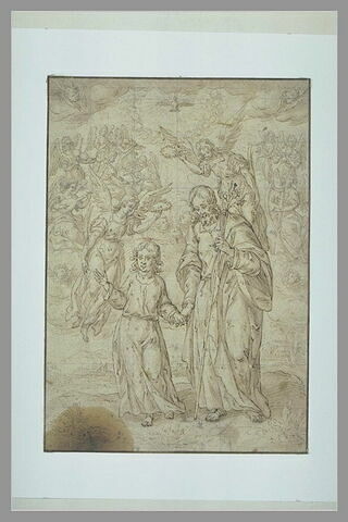 Saint Joseph et l'Enfant Jésus, accompagnés par des anges