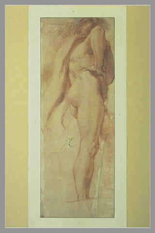 Etude d'homme nu, main droite sur la hanche, de dos, vu de dessous, image 2/2
