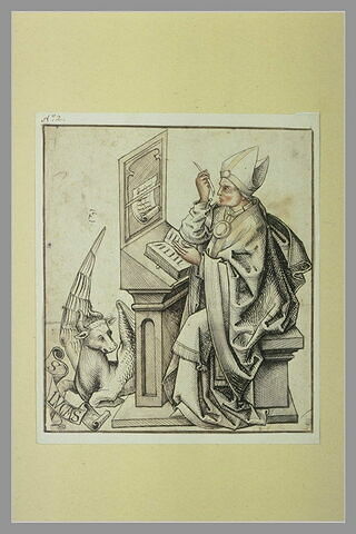 Saint Luc, assis, copiant un manuscrit