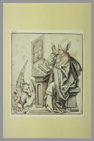 Saint Luc, assis, copiant un manuscrit, image 2/2