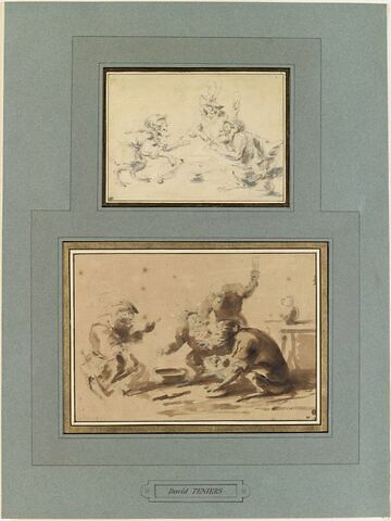 Trois singes habillés jouant aux cartes, fumant et buvant, image 2/3