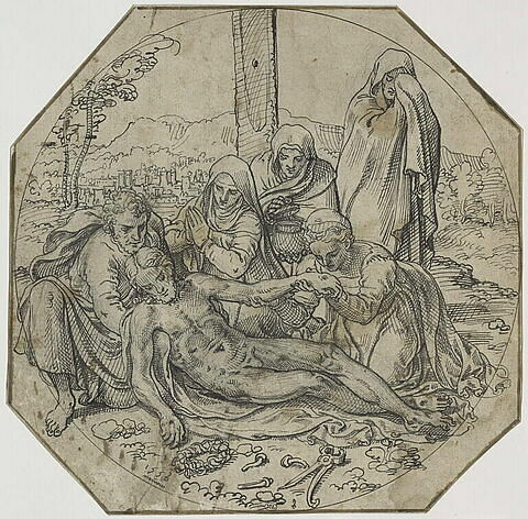 Le Christ, au pied de la Croix, pleuré par les Saintes Femmes et saint Jean