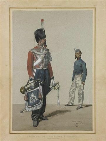 Chasseurs à cheval ; trompette et soldat en veste, image 1/1