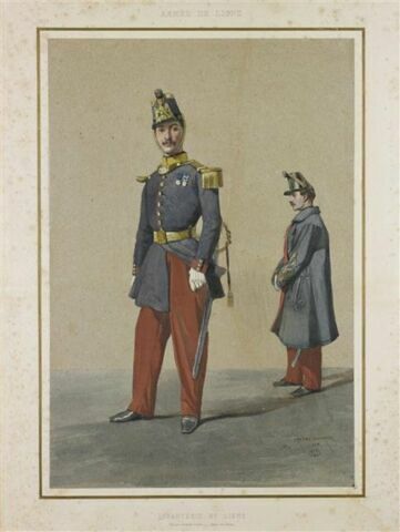 Infanterie de ligne ; officier en grande tenue et officier en caban
