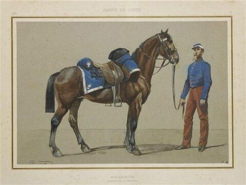 Carabiniers ; cheval et soldat en veste