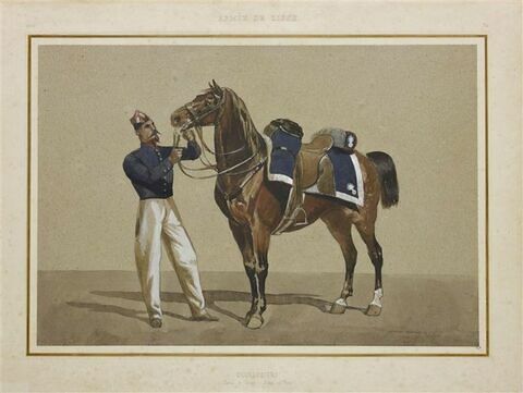Cuirassiers ; cheval et soldat en veste