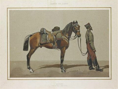 Lanciers ; cheval et soldat en veste