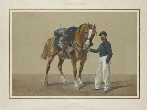 Chasseurs ; cheval et soldat en veste, image 1/1