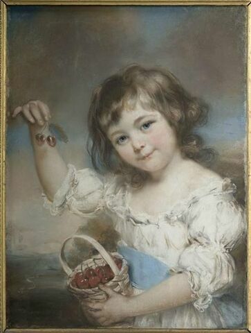 Portrait de petite fille, tenant des cerises