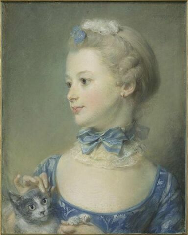 Portrait de Mademoiselle Marie-Anne Huquier (vers 1735-1740-après 1775) tenant un petit chat