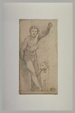 Jeune homme nu, debout, un chien à ses pieds, image 1/1