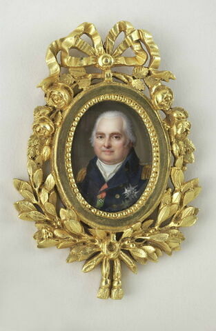 Portrait du roi Louis XVIII, en buste, de face, en habit bleu, avec plaque du Saint-Esprit.