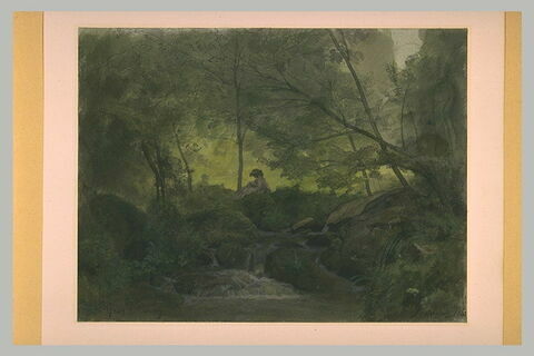 Femme assise dans un bois, aux Vaux-de-Cernay