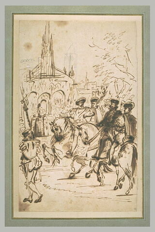 François Ier et Charles Quint arrivant à cheval devant l'abbaye de Saint-Denis (1540), image 2/2