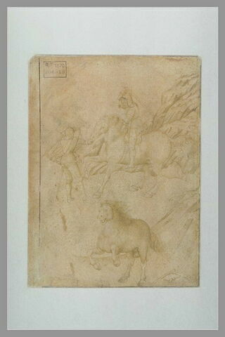 Combat d'un cavalier et d'un fantassin ; cheval au galop, image 2/2