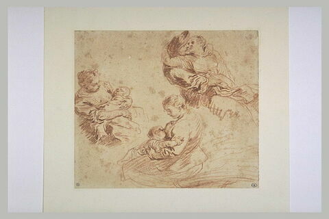 Couple s'embrassant, et deux études d'une femme allaitant, image 2/2