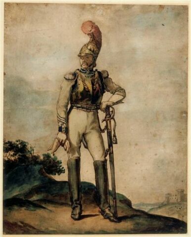 Officier de carabiniers en pied dans un paysage, image 1/2