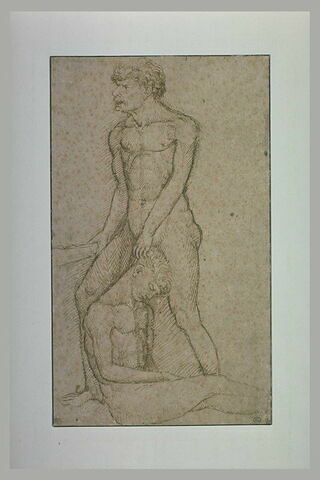 Homme nu, debout, avec une massue, traînant par les cheveux un homme assommé, image 1/1
